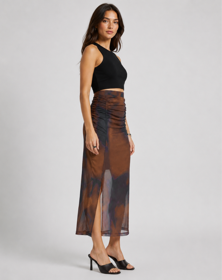 Yaani | Tie-Dye Midi Skirt with Split and Ruffle Detail