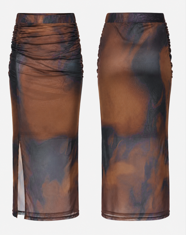 Yaani | Tie-Dye Midi Skirt with Split and Ruffle Detail