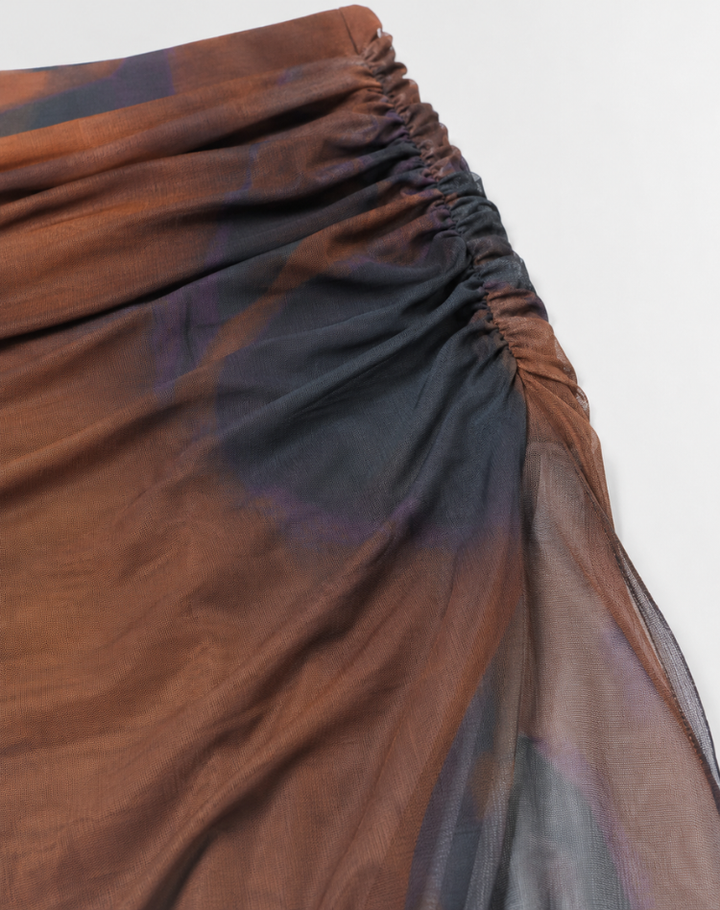 Yaani | Tie-Dye Midi Skirt with Split and Ruffle Detail