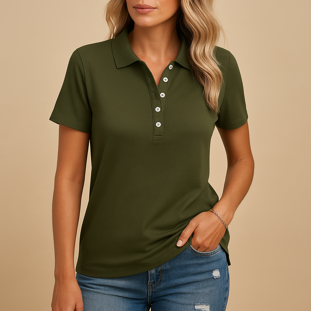 Casual Women's Polo Shirt with Short Sleeves and Straight Fit