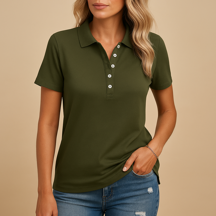 Casual Women's Polo Shirt with Short Sleeves and Straight Fit