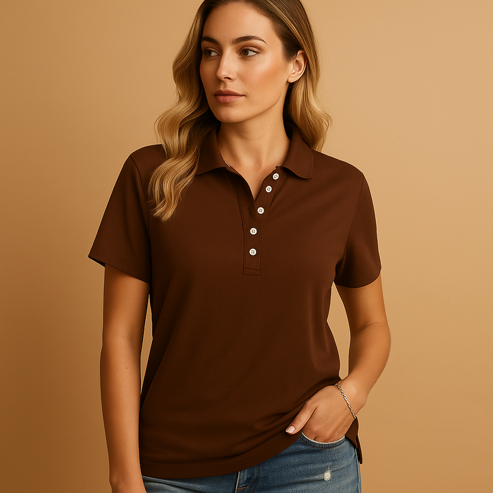 Casual Women's Polo Shirt with Short Sleeves and Straight Fit