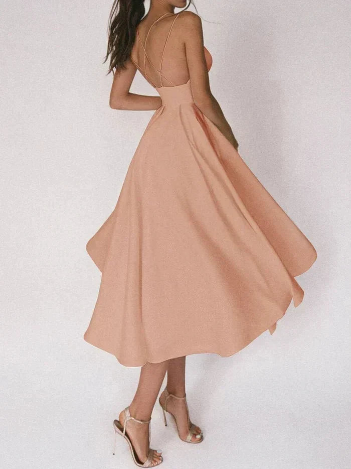 Laurela | Elegant A-Line Midi Dress with Spaghetti Straps