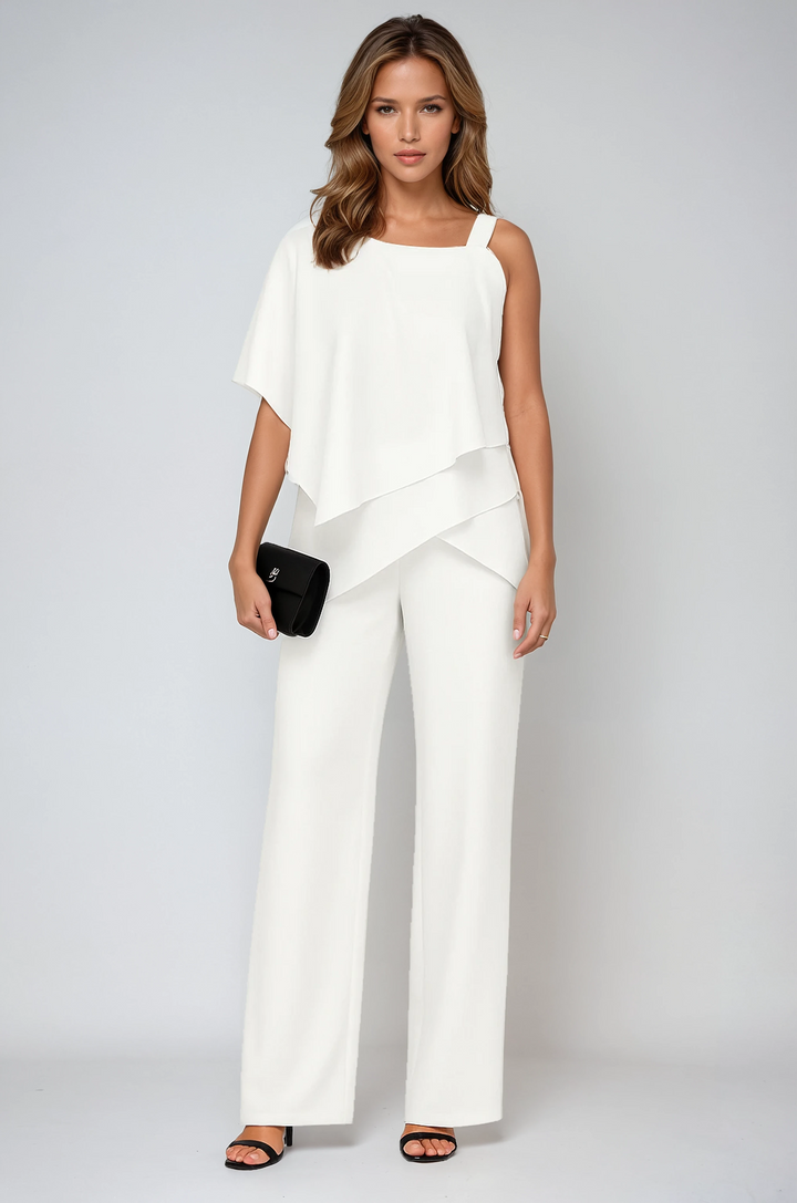 Luxury Women's 2-Piece Set with Asymmetric Top and Wide Legs
