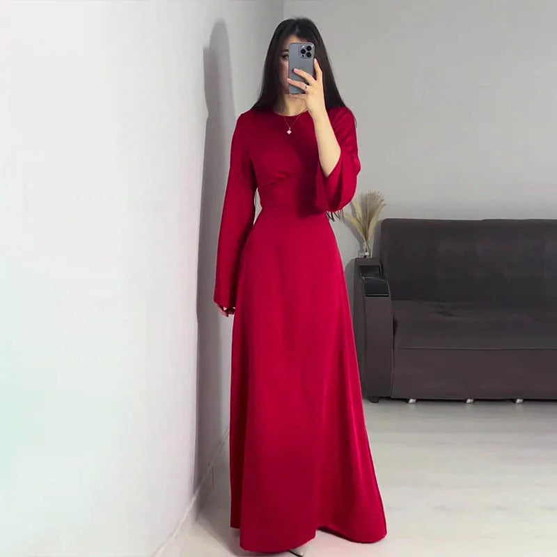Lasy | Satin gala maxi dress with wide sleeves