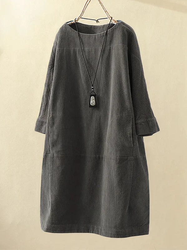 Airy Corduroy Midi Dress with Loose Fit for Women