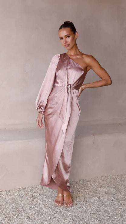 Xess | Satin Maxi Gown with One Shoulder