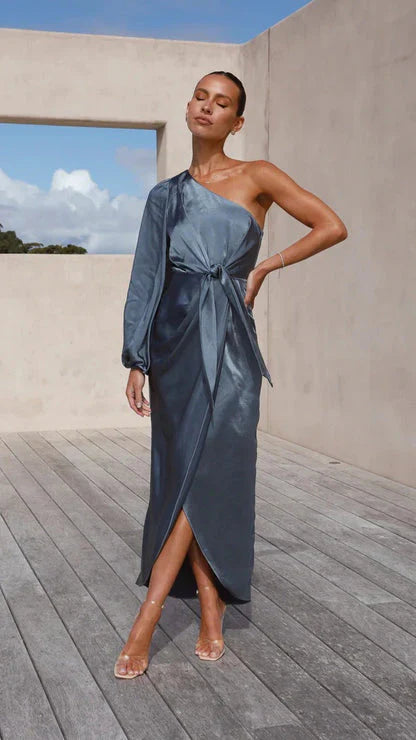 Xess | Satin Maxi Gown with One Shoulder