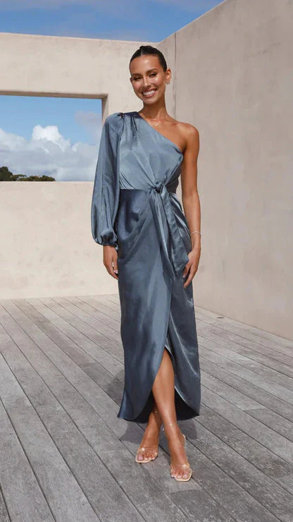 Xess | Satin Maxi Gown with One Shoulder