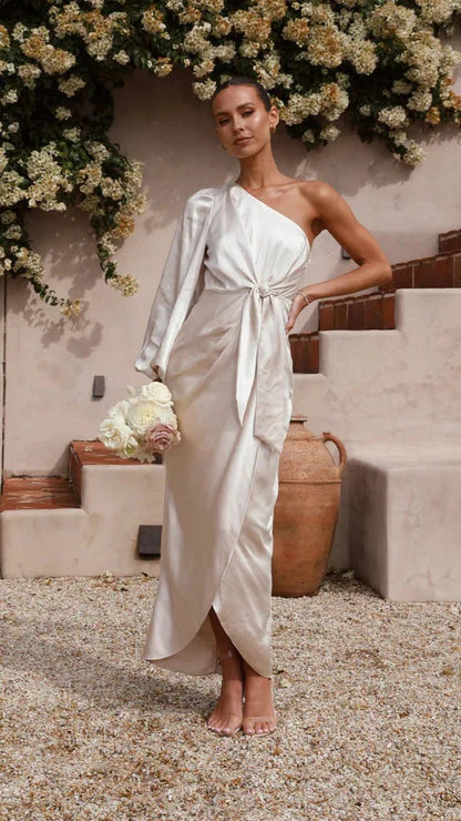 Xess | Satin Maxi Gown with One Shoulder