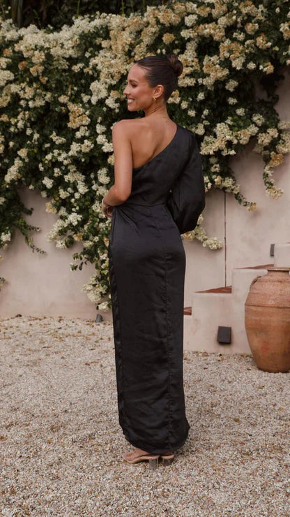 Xess | Satin Maxi Gown with One Shoulder