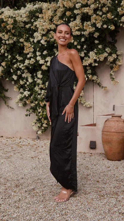 Xess | Satin Maxi Gown with One Shoulder
