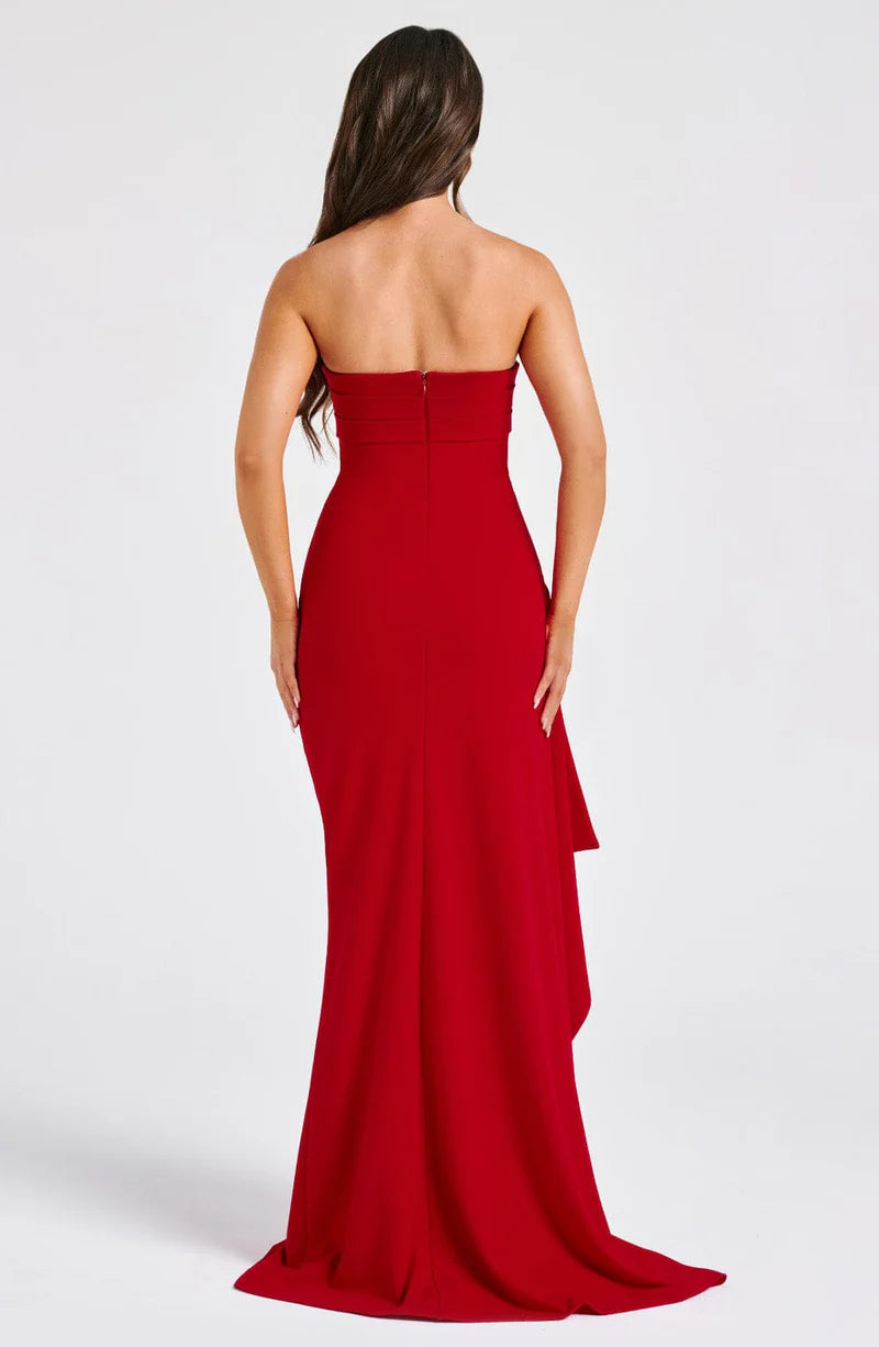 Strapless Evening Maxi Dress with High Slit for Women