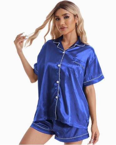 Soft Satin Women's Pajama Set with Short Sleeves and Shorts
