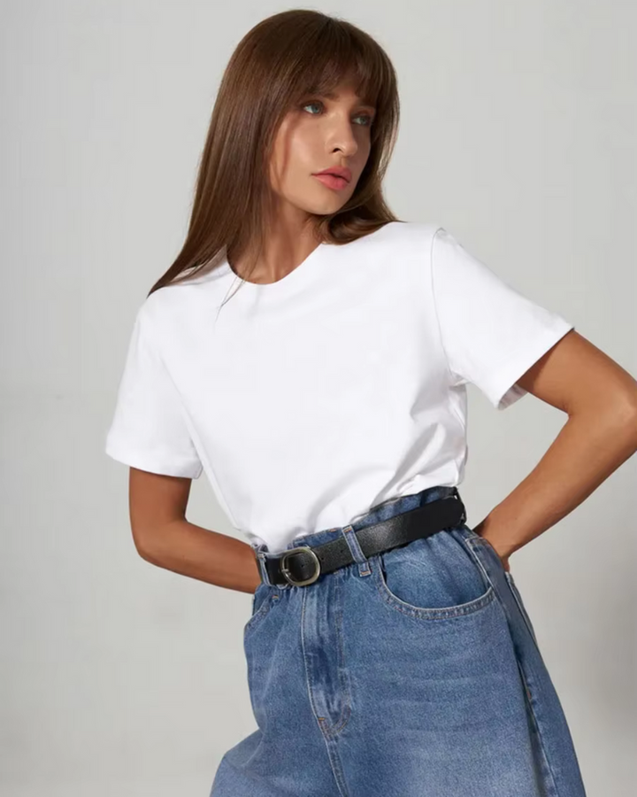 Basic Cotton T-Shirt with Round Neck for Women