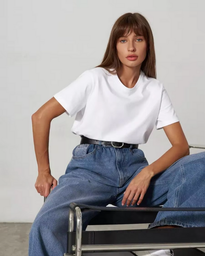 Basic Cotton T-Shirt with Round Neck for Women