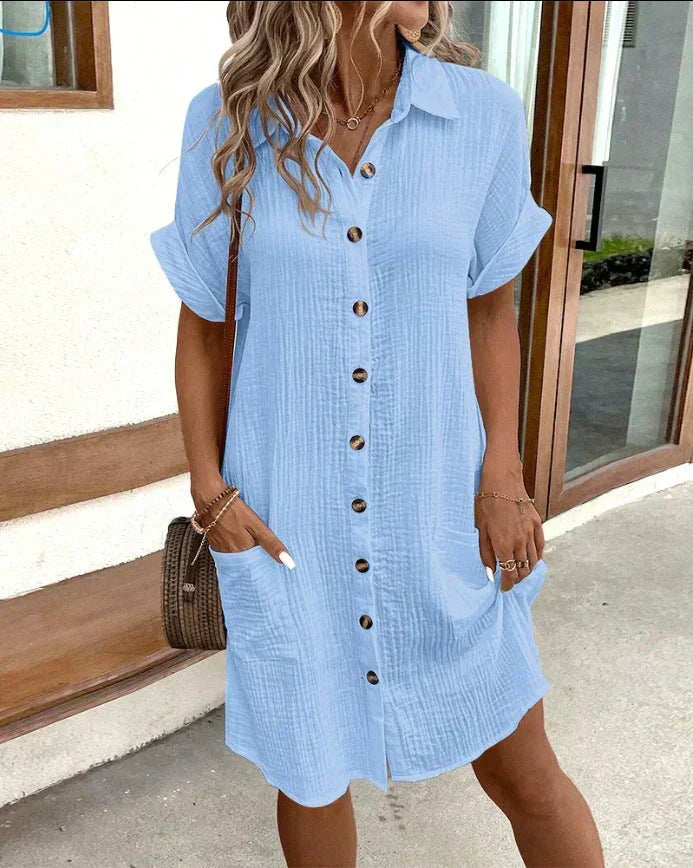 Amie | Casual Cotton Shirt Dress with Button Closure