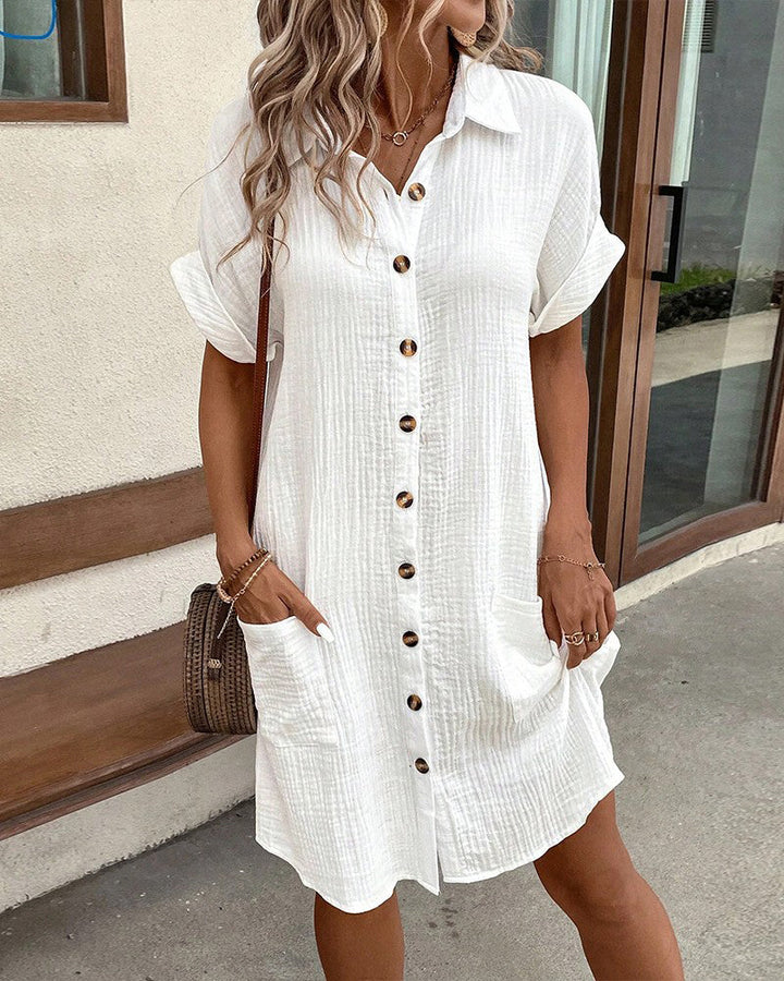 Amie | Casual Cotton Shirt Dress with Button Closure